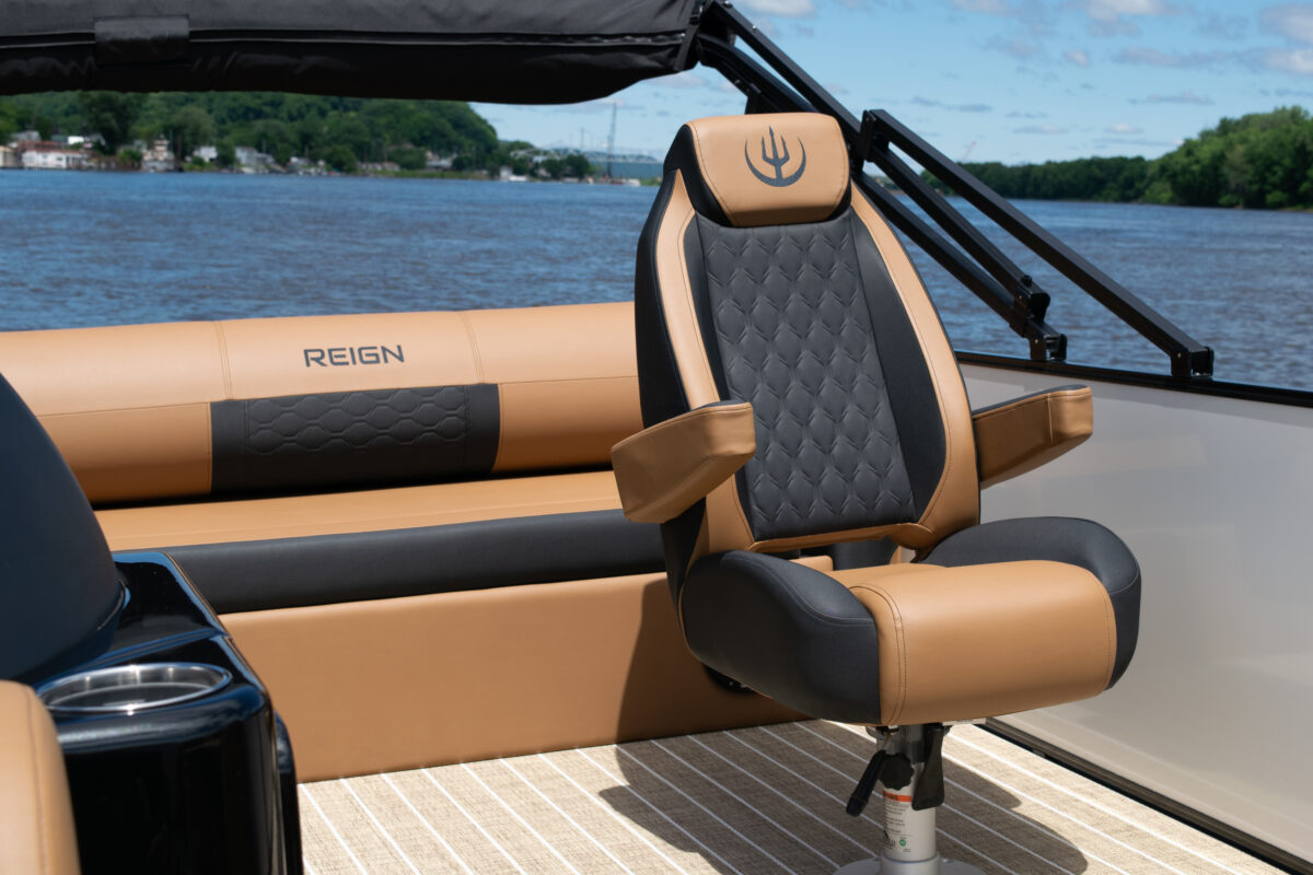 brown interior showcased on a captain chair on the tri toon